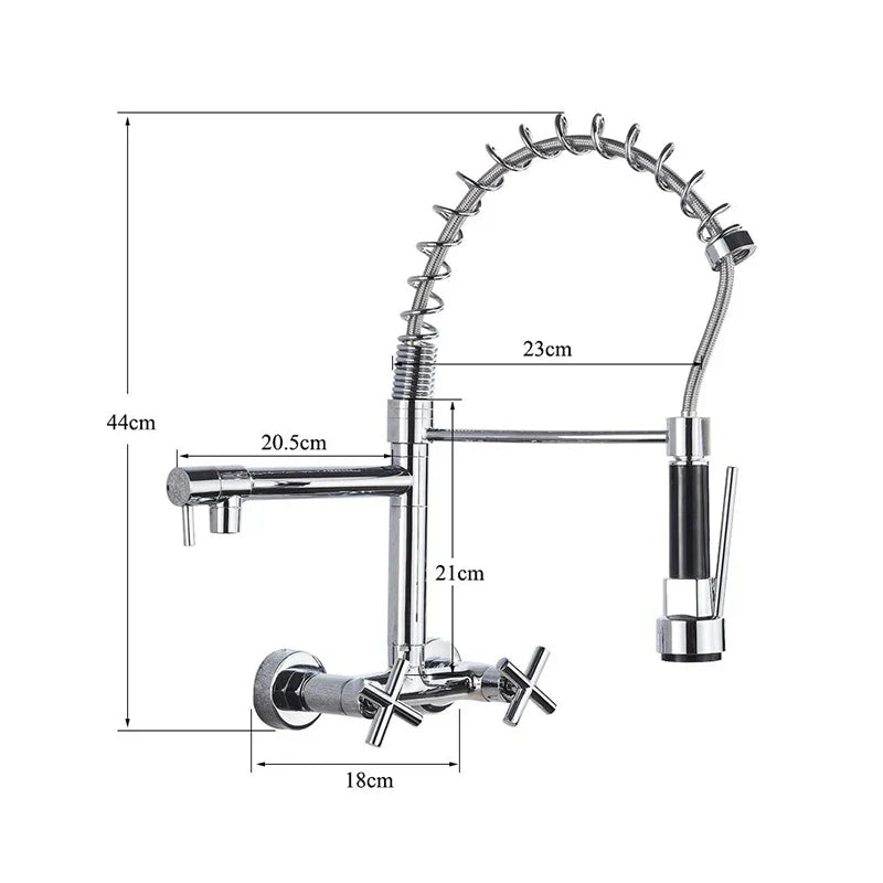 Gold Black Wall Faucet With Dual Swivel Spouts