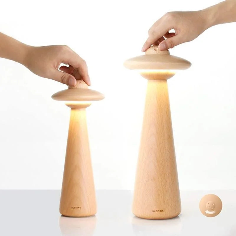 Decorbites™ Kinder-UFO-Holz-LED-Tischleuchte: Modern, dimmbar, Cartoon-Design, ideal für das Kinderzimmer