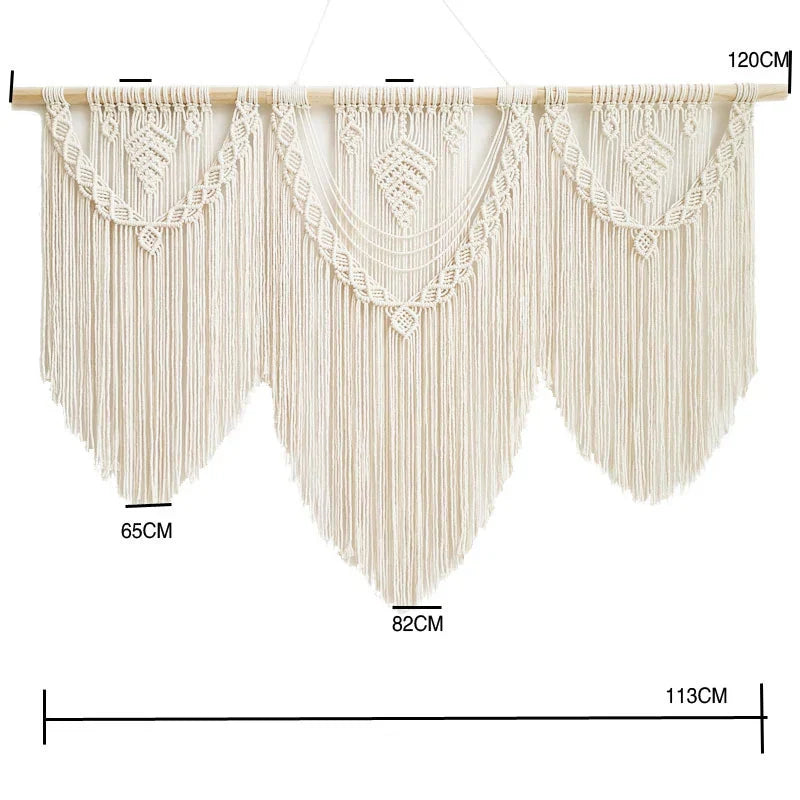 Decorbites™ Großes handgewebtes Makramee-Wandhänger-Teppich mit Holzstab und Troddeln