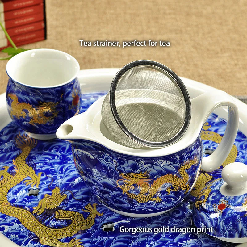 Decorbites™ Drachen-Teekanne-Teeset, Porzellan-Kung-Fu-Teegerät für Pu-Erh-Oolong-Zeremonie