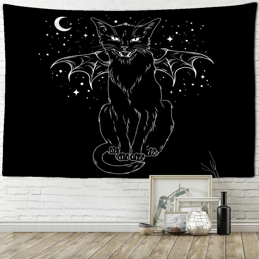 Decorbites™ Schwarze Katze Psychedelisches Wandbehang für die Raumdekoration