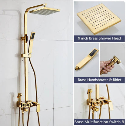 Decorbites™ Golden Shower Armaturensatz mit 8" Regensprühkopf, Wandmontierte Handbrause