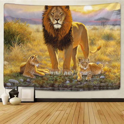 Decorbites™ Löwentapisserie Afrikanische Graslandtiere Cartoon Wandhänge-Decke
