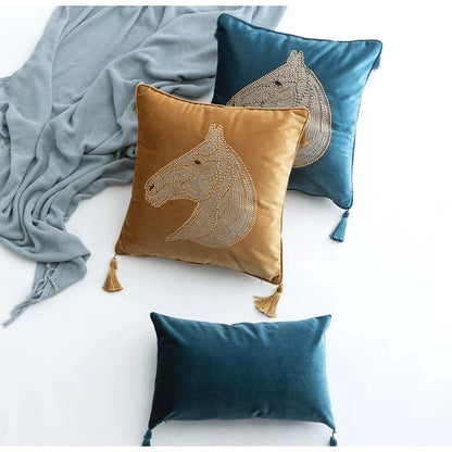 DecorBites™ Gold Rhinestone Square Pillow Case with Tassels Luxury Accent Decorative Cover