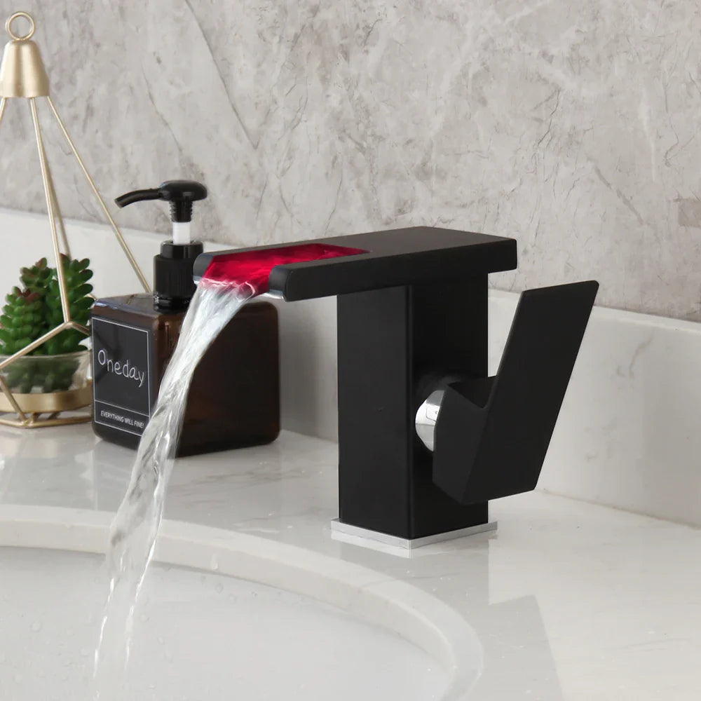Decorbites™ LED-Wasserfall-Waschtischarmatur Weiß & Schwarz Mischbatterie Deckenmontage Vollmessing