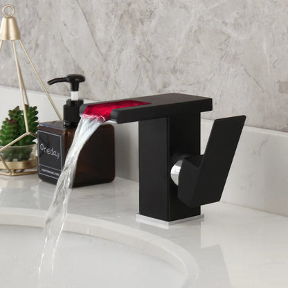 Decorbites™ LED-Wasserfall-Waschtischarmatur Weiß & Schwarz Mischbatterie Deckenmontage Vollmessing