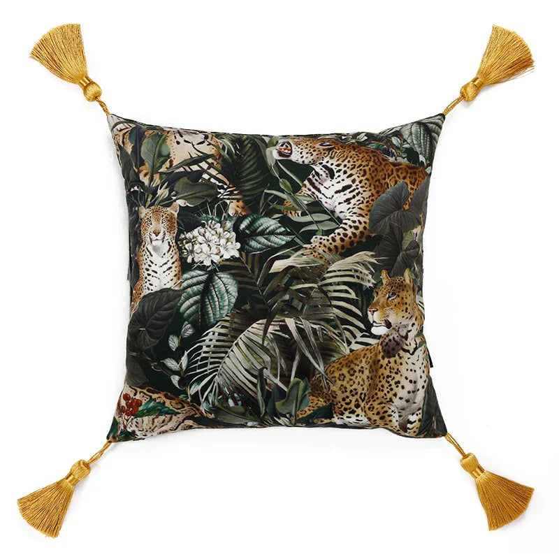 Decorbites™ Besticktes Leopardenkissenbezug in Retro Grünem Samt für luxuriöses Wohnzimmer