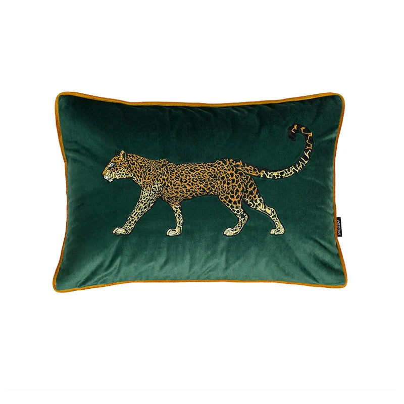 Decorbites™ Besticktes Leopardenkissenbezug in Retro Grünem Samt für luxuriöses Wohnzimmer