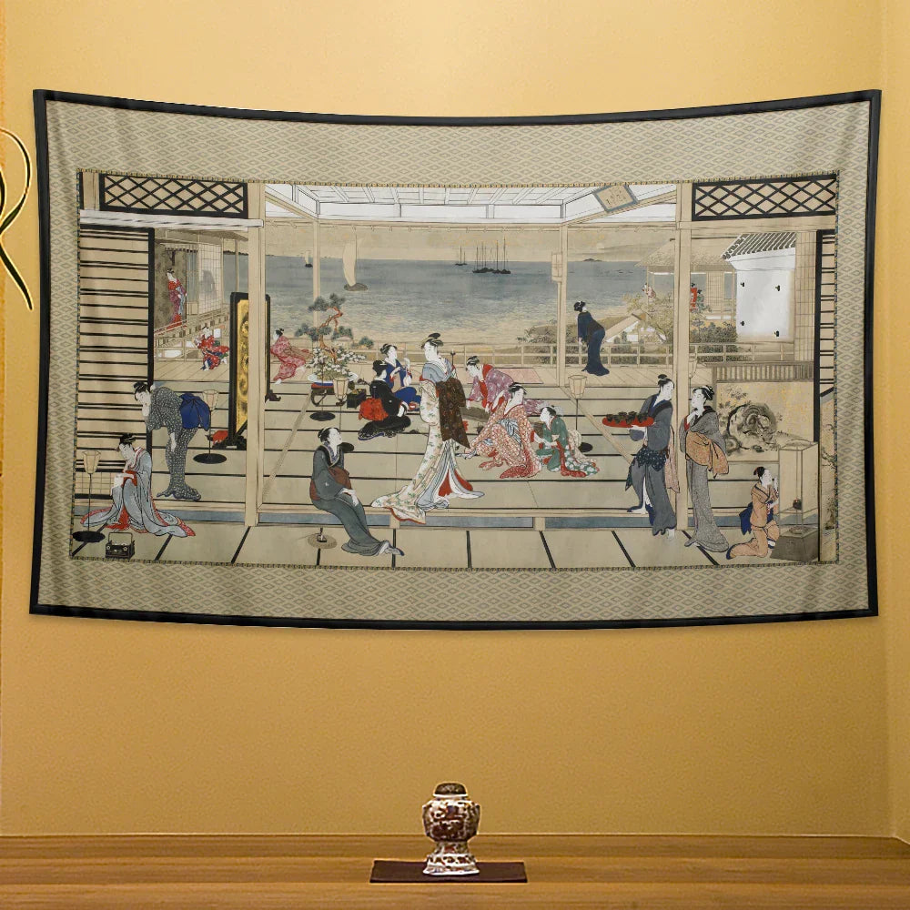 Decorbites™ Geisha Kanagawa-Druck Wandbehang für bohemian Heimdekoration & Yogamatte