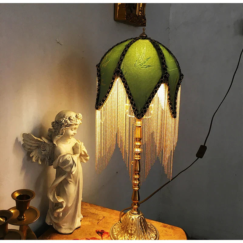 Decorbites™ Bambusblatt-Jacquard-Nachttisch-Lampenschirm mit Quasten