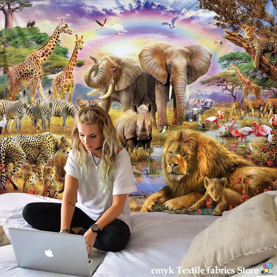 Decorbites™ Löwentapisserie Afrikanische Graslandtiere Cartoon Wandhänge-Decke