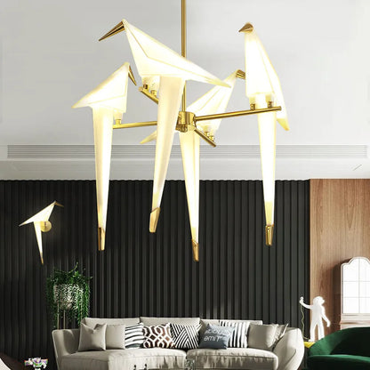 Decorbites™ Goldene Käfig Origami-Vogel-Lüster – Moderne Leuchte für die Wohnraumausstattung