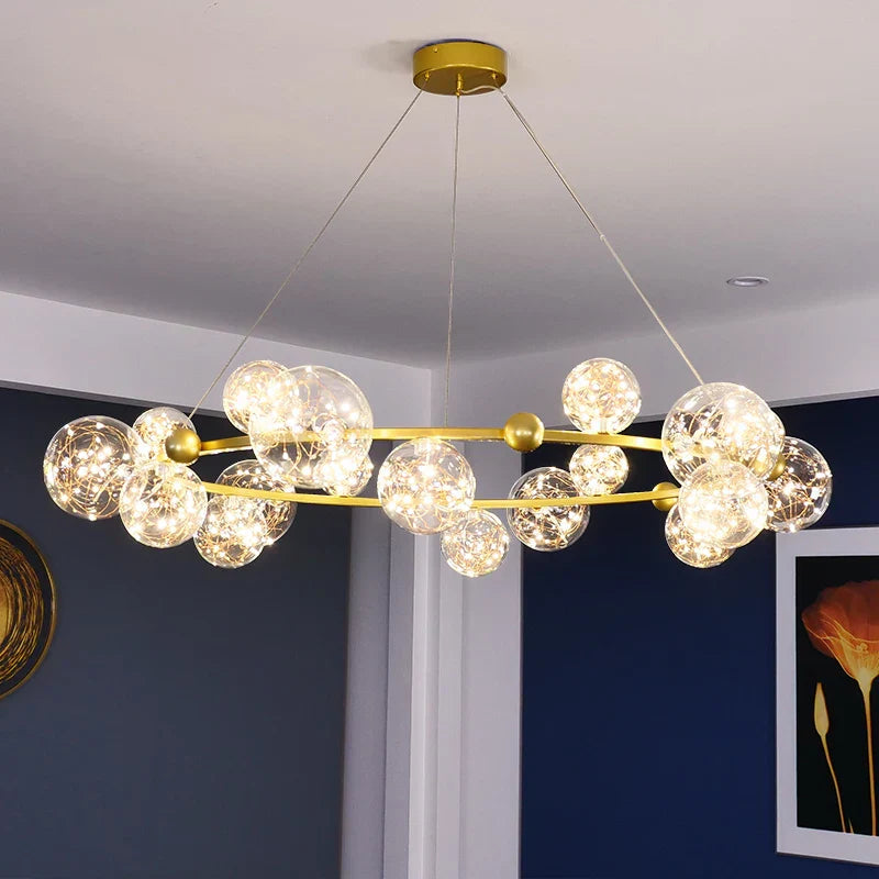 Decorbites™ Goldener Ring-Glasball-Lüster mit Fernbedienung für Wohn- und Esszimmer