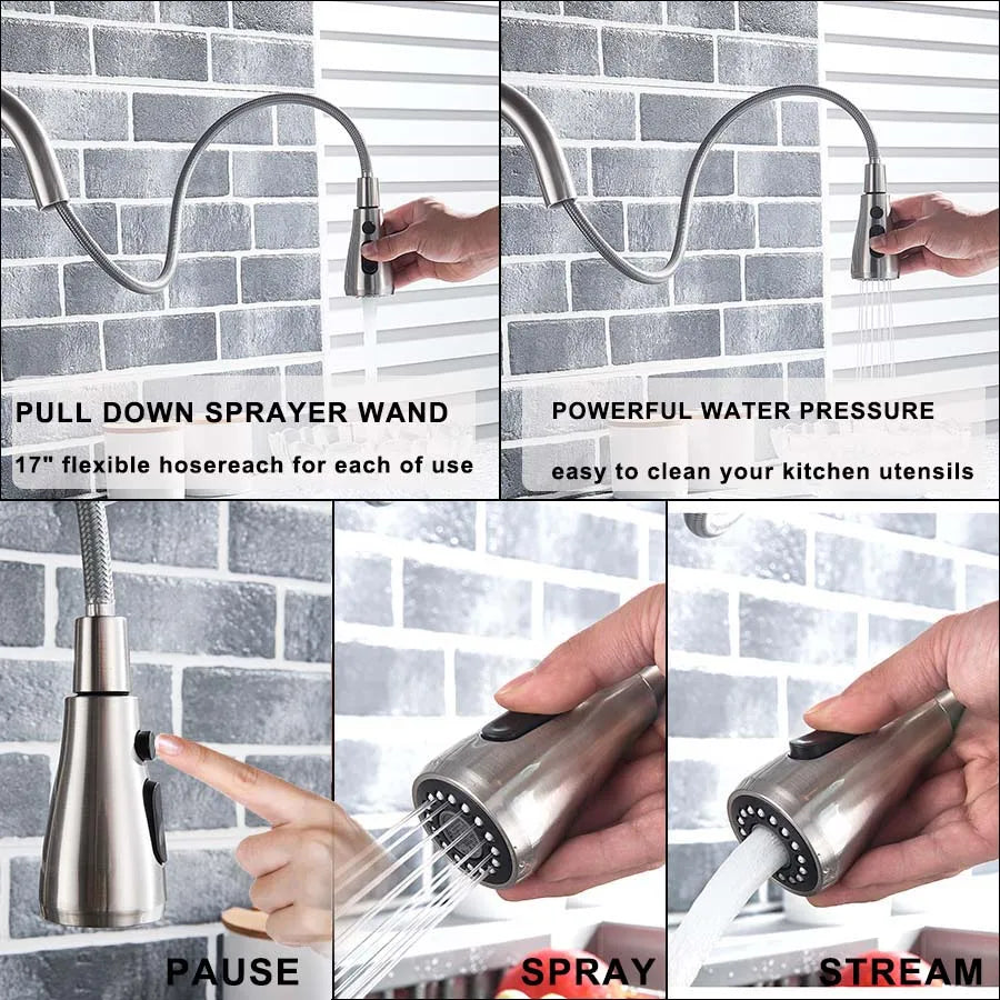 Decorbites™ 3-Wege-Wasserfilter-Küchenarmatur: Schwarzer & Goldener Kranich-Ausziehsprühkopf
