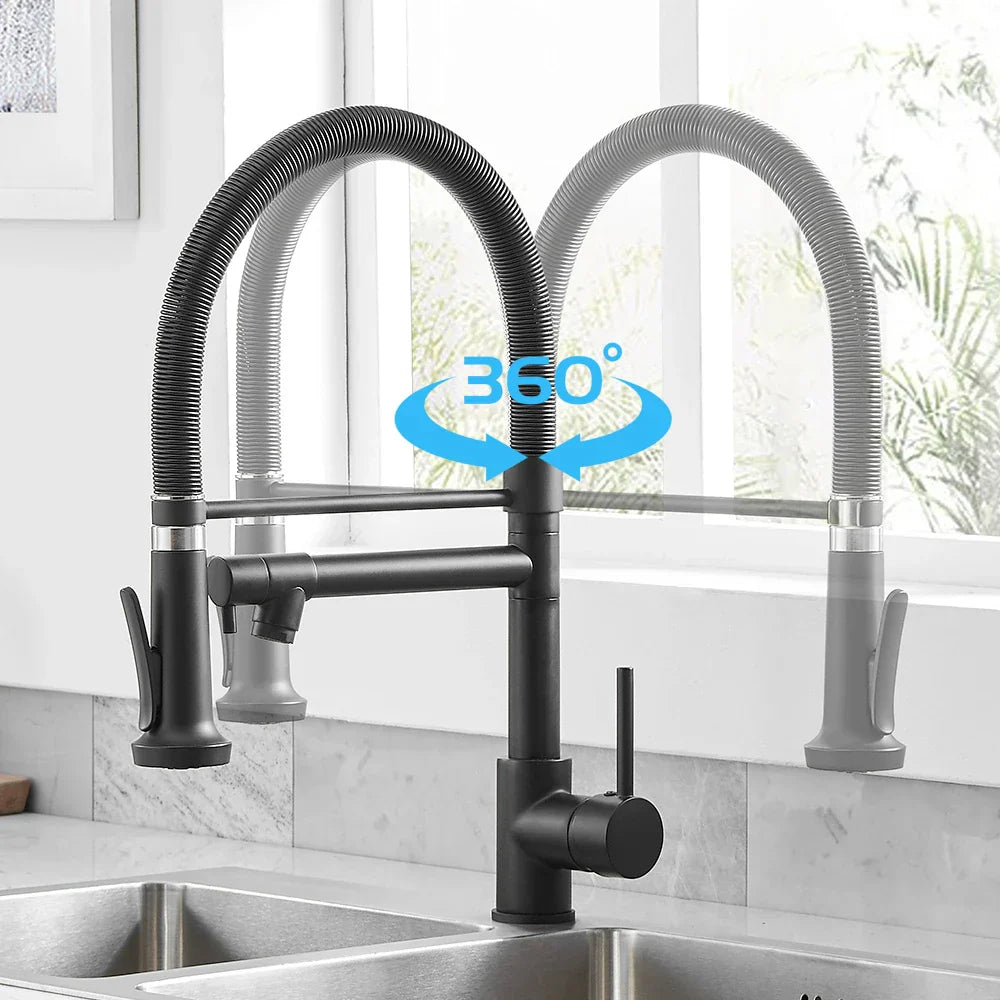 Brass Dual Spout Faucet Retractable Kitchen