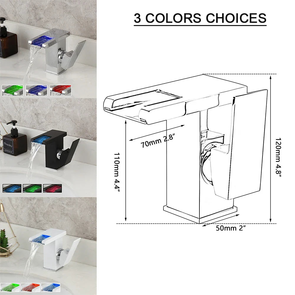 Decorbites™ LED-Wasserfall-Waschtischarmatur Weiß & Schwarz Mischbatterie Deckenmontage Vollmessing