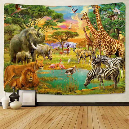 Decorbites™ Löwentapisserie Afrikanische Graslandtiere Cartoon Wandhänge-Decke