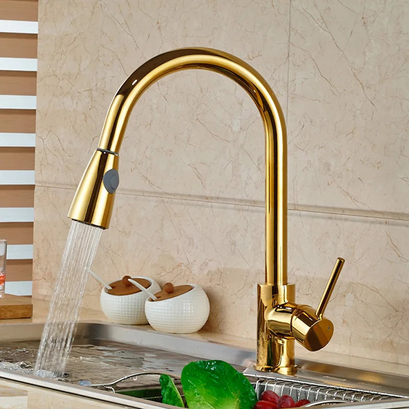 Gold Brass Rotatable Mixer Kitchen Faucet