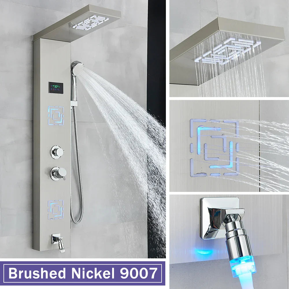 Decorbites™ LCD Schwarz LED Regendusche-Panel mit 5 Massagestrahlen Wandmontage
