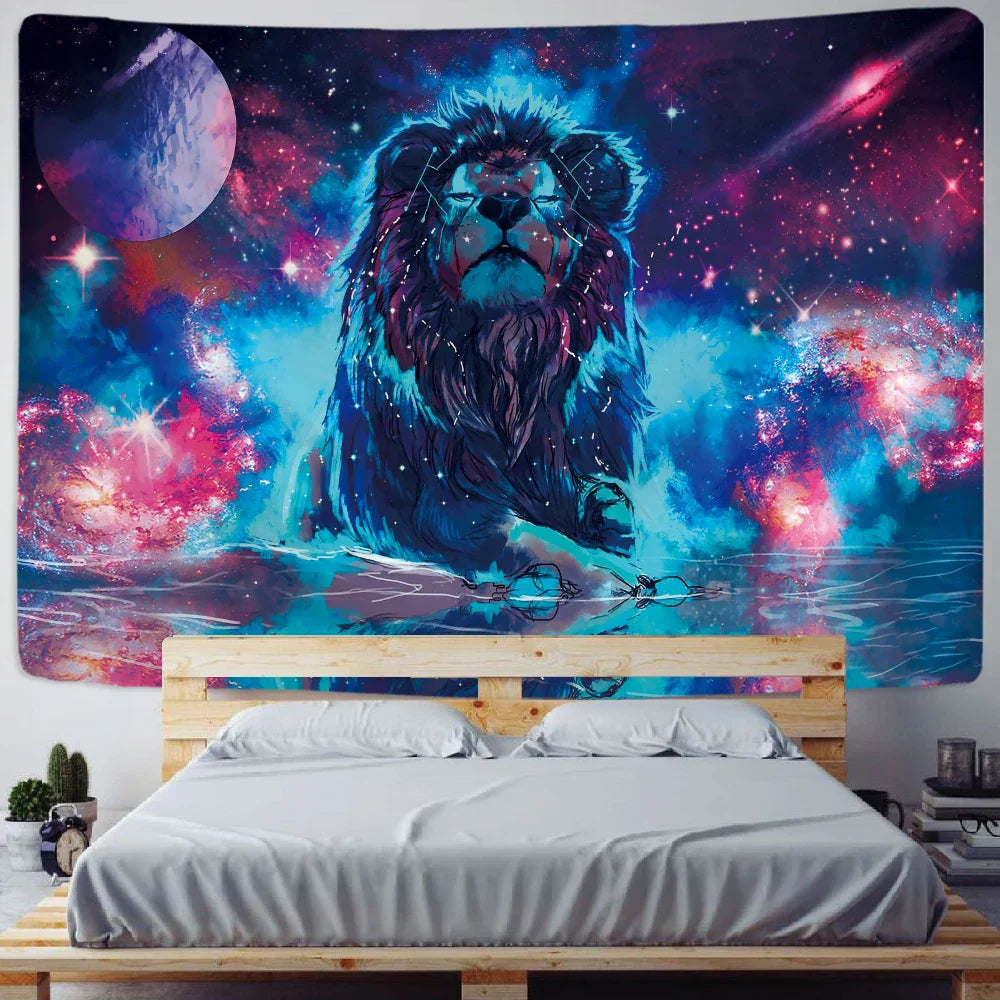 Decorbites™-Löwen-Psychedelische-Kunst-Wandbehang für die Heimdekoration Hippie-Bohemian-Wohnzimmer-Wandkunst