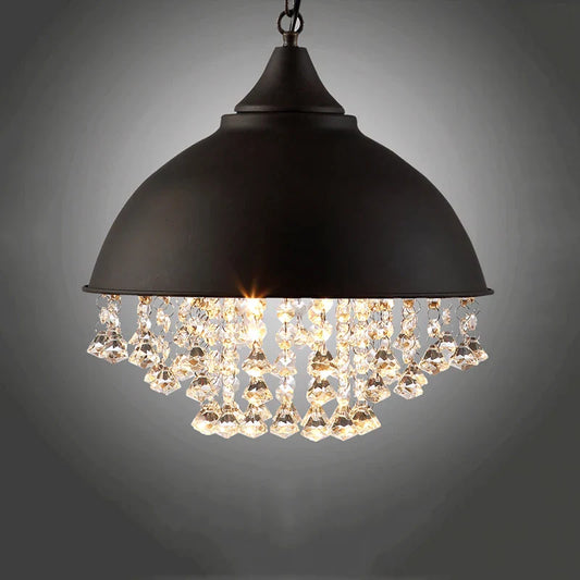 DecorBites™ Industrial Vintage Iron Crystal Pendant Chandelier for Restaurant Cafe Kitchen