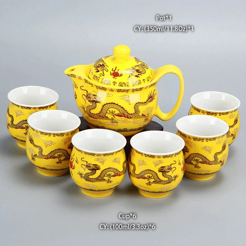 Decorbites™ Drachen-Teekanne-Teeset, Porzellan-Kung-Fu-Teegerät für Pu-Erh-Oolong-Zeremonie