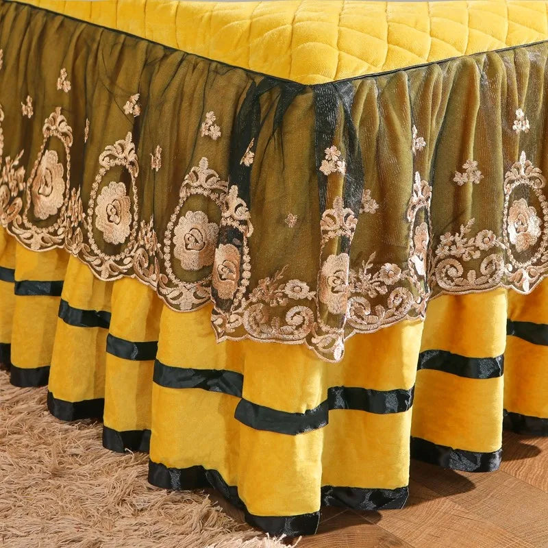 Decorbites™ Kristall-Samt-Bettüberwurf-Set mit super weicher Steppung & Spitzen-Bettrock