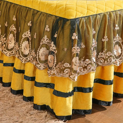 Decorbites™ Kristall-Samt-Bettüberwurf-Set mit super weicher Steppung & Spitzen-Bettrock