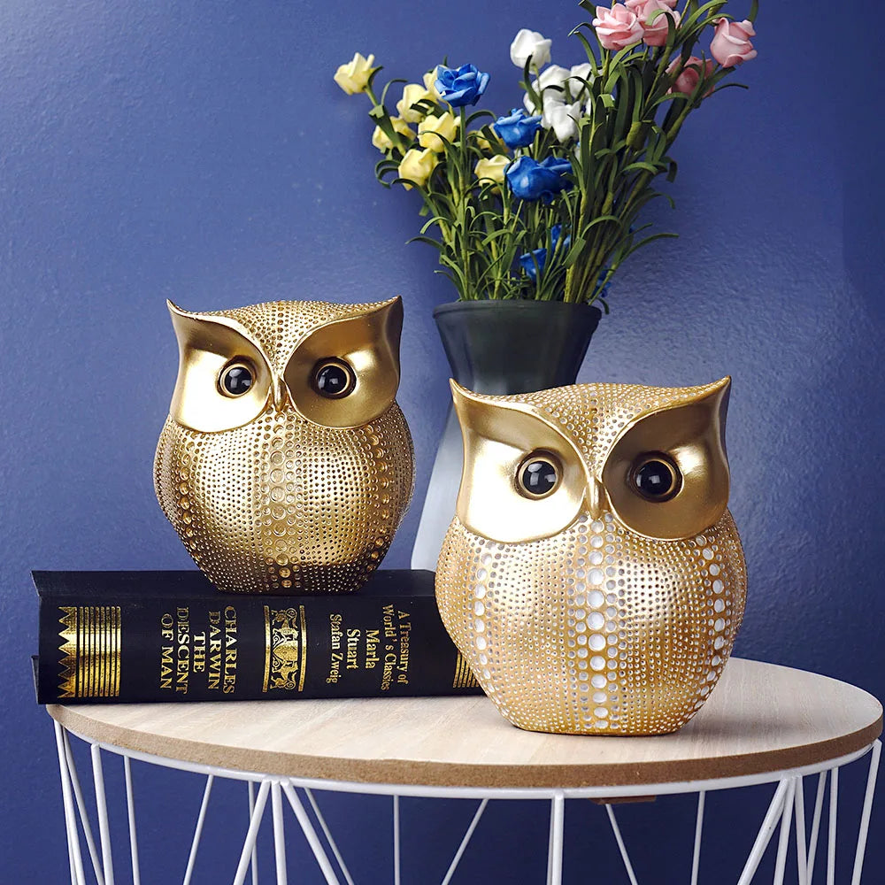 Decorbites™ Goldene Eulen-Figuren: Harz-Tierstatuen für Heimdekoration & Geschenke