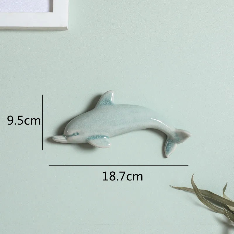 DecorBites™ Dolphin Fish Ocean Background Ceramic Wall Decoration for Children's Room