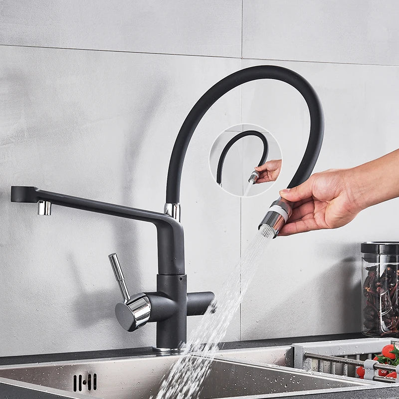 Decorbites™ Schwarz-Chrom Küchenarmatur 360° Drehbarer Ausziehbarer Gefilterter Wasserhahn