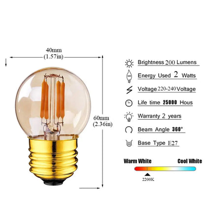 Decorbites™ G40 Edison LED-Birnen 2W E27 220V Warmweiß Filamentlampe für Zuhause Garten Bar