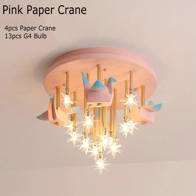 Decorbites™ Kinder Harz Pferd Papierkranich Deckenleuchte – Blau Rosa LED Schlafzimmerlampe
