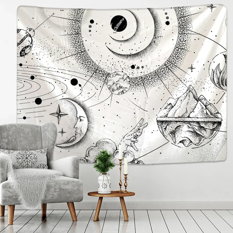 Decorbites™ Schwarz-Weiß-Sterne-Mandalas-Tapisserie - Wohnraumausstattung
