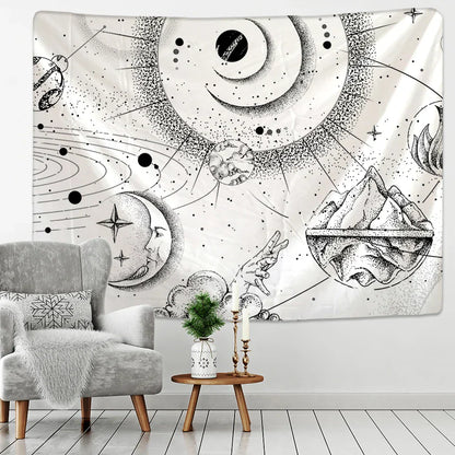Decorbites™ Schwarz-Weiß-Sterne-Mandalas-Tapisserie - Wohnraumausstattung
