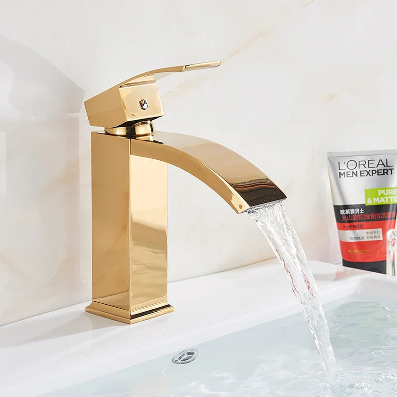 Decorbites™ Schwarze Messing Badezimmer Wasserfall Waschbecken Armatur Heiß-&Kalt Mischer Waschtisch Hahn Deckenmontiert