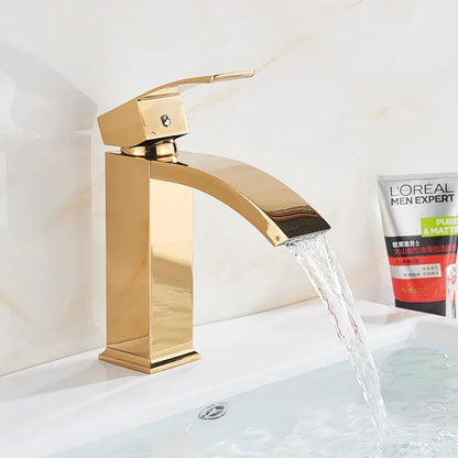 Decorbites™ Schwarze Messing Badezimmer Wasserfall Waschbecken Armatur Heiß-&Kalt Mischer Waschtisch Hahn Deckenmontiert