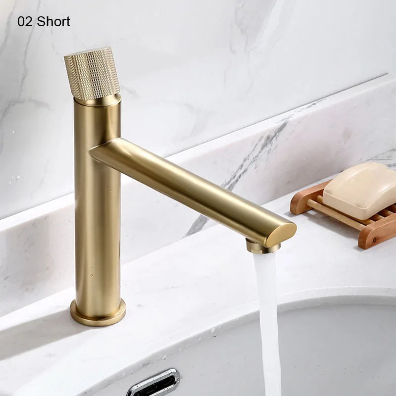 Brushed Gold Basin Faucet Deck-Mounted Long