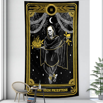 DecorBites™ Black & White Tarot Witchcraft Tapestry | Bohemian Hippie Mandala Wall Decor
