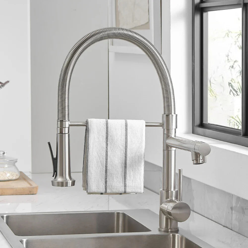 Brass Dual Spout Faucet Retractable Kitchen