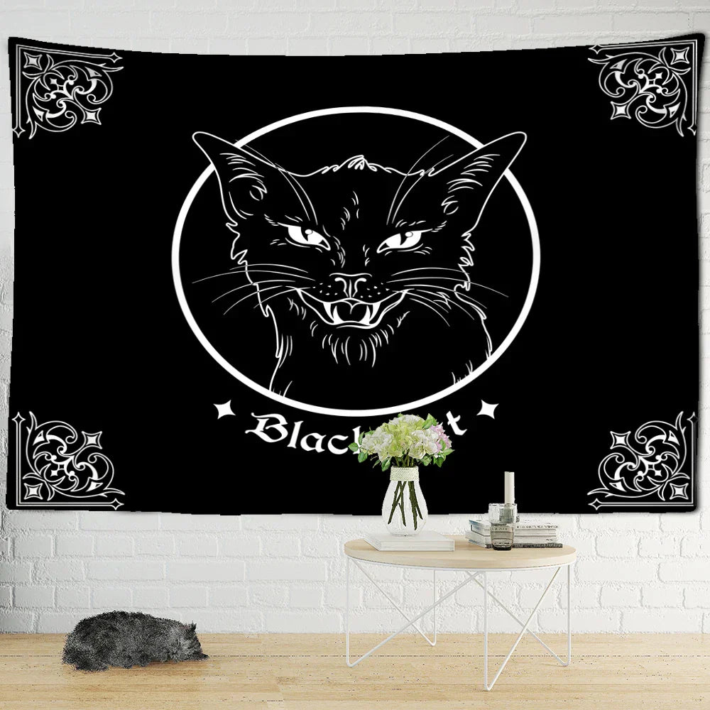 Decorbites™ Schwarze Katze Psychedelisches Wandbehang für die Raumdekoration