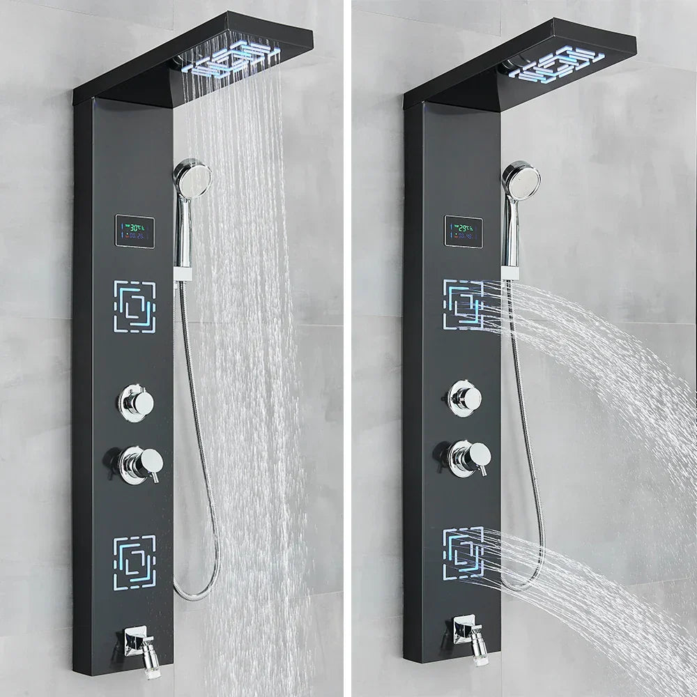 Decorbites™ LCD Schwarz LED Regendusche-Panel mit 5 Massagestrahlen Wandmontage