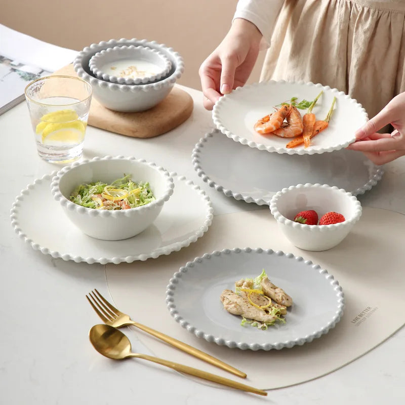 Decorbites™ Herzförmiges Perlmutt-Essbesteck-Set - Elegantes Porzellan-Tafelgeschirr für Salat, Suppe, Steak