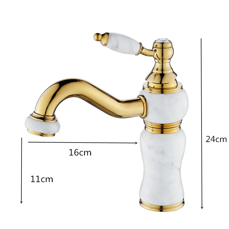 Gold Marble Basin Faucet With Pop-Up Overflow