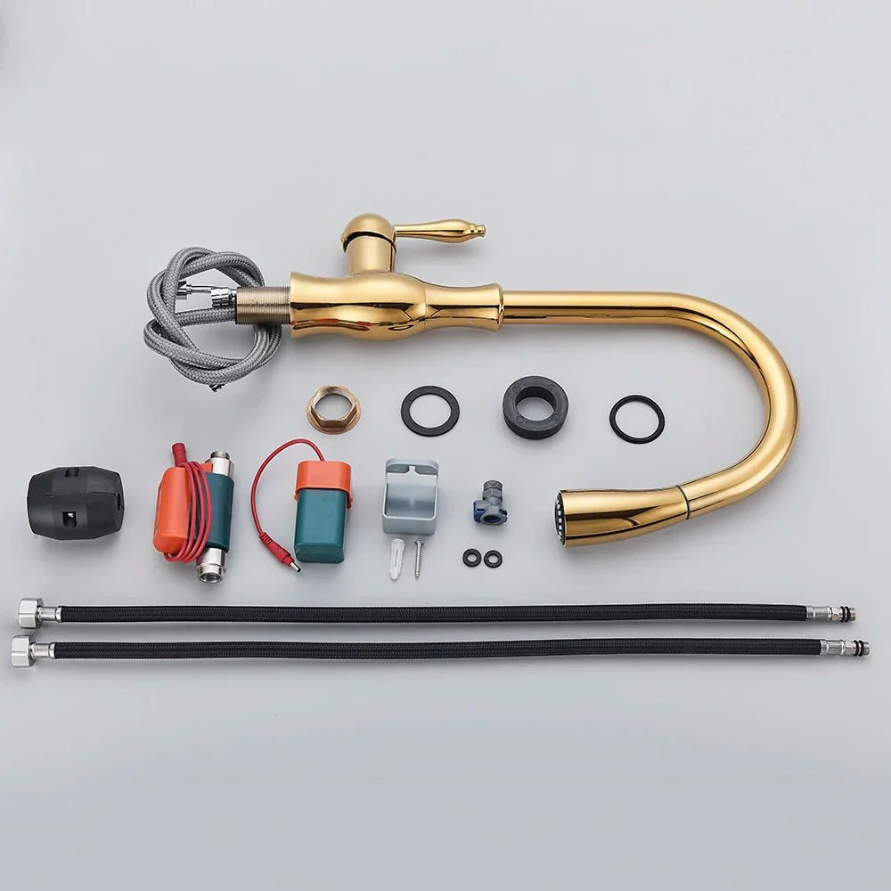 Decorbites™ Gold Sensor-Küchenarmatur mit Ausziehbarer Brause, Berührungssteuerung, Mischbatterie, Spülbeckenarmatur