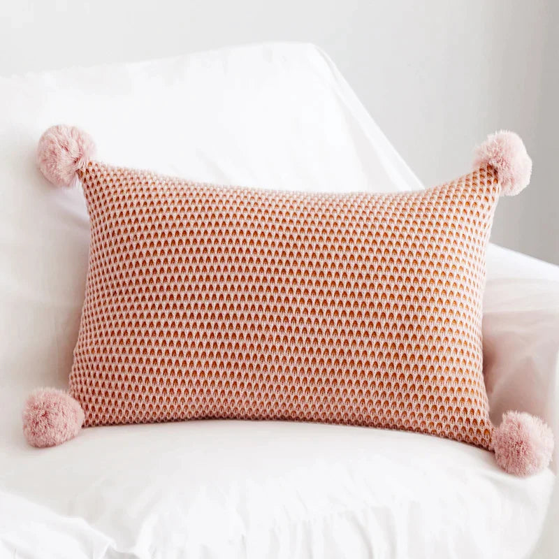 Decorbites™ Strick-Pompom-Ball-Kissenbezug in Vintage-Gelb Elfenbein Rosa Grün
