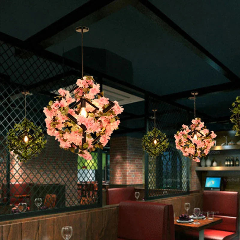 Decorbites™ Grüne Pflanzen Kirschblüten-Kronleuchter, Elegante Hängeleuchte für Bar und Restaurant