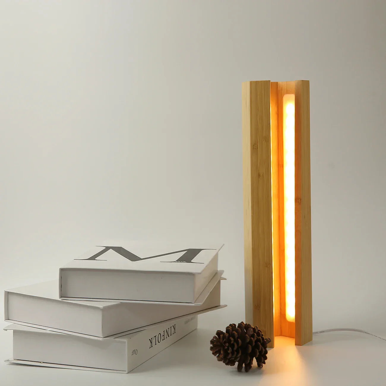 DecorBites™ Bamboo Pentagonal LED Desk Lamp: Soft Glow for Home Office Bedside Reading