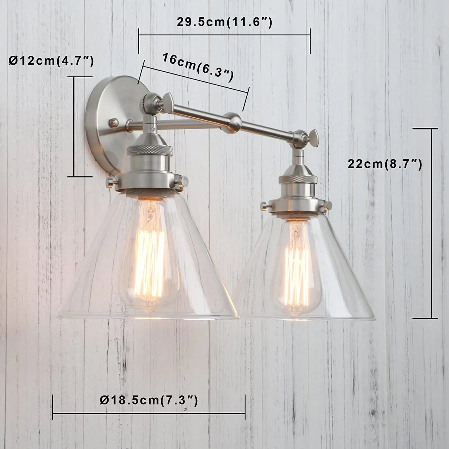 Decorbites™ Trichter-Glas-Metall-Wandleuchte mit Doppellampenkopf Wandarmatur