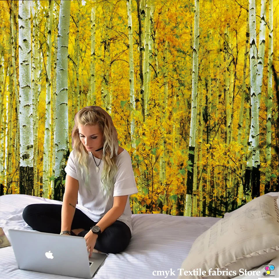 DecorBites™ Birch Forest Starry Sky Wall Tapestry: Psychedelic Hippie Mandala Landscape Art